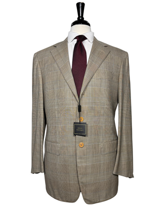 Sartoria Partenopea Mens Tan Glen Plaid Notch Lapel Classic Fit 3-Button Wool Suit - 42L