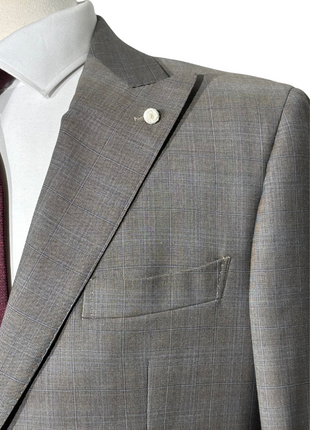 Luigi Bianchi Montova Mens Gray Windowpane Half-Canvassed Peak Lapel Classic Fit 2-button Wool Suit - 40R