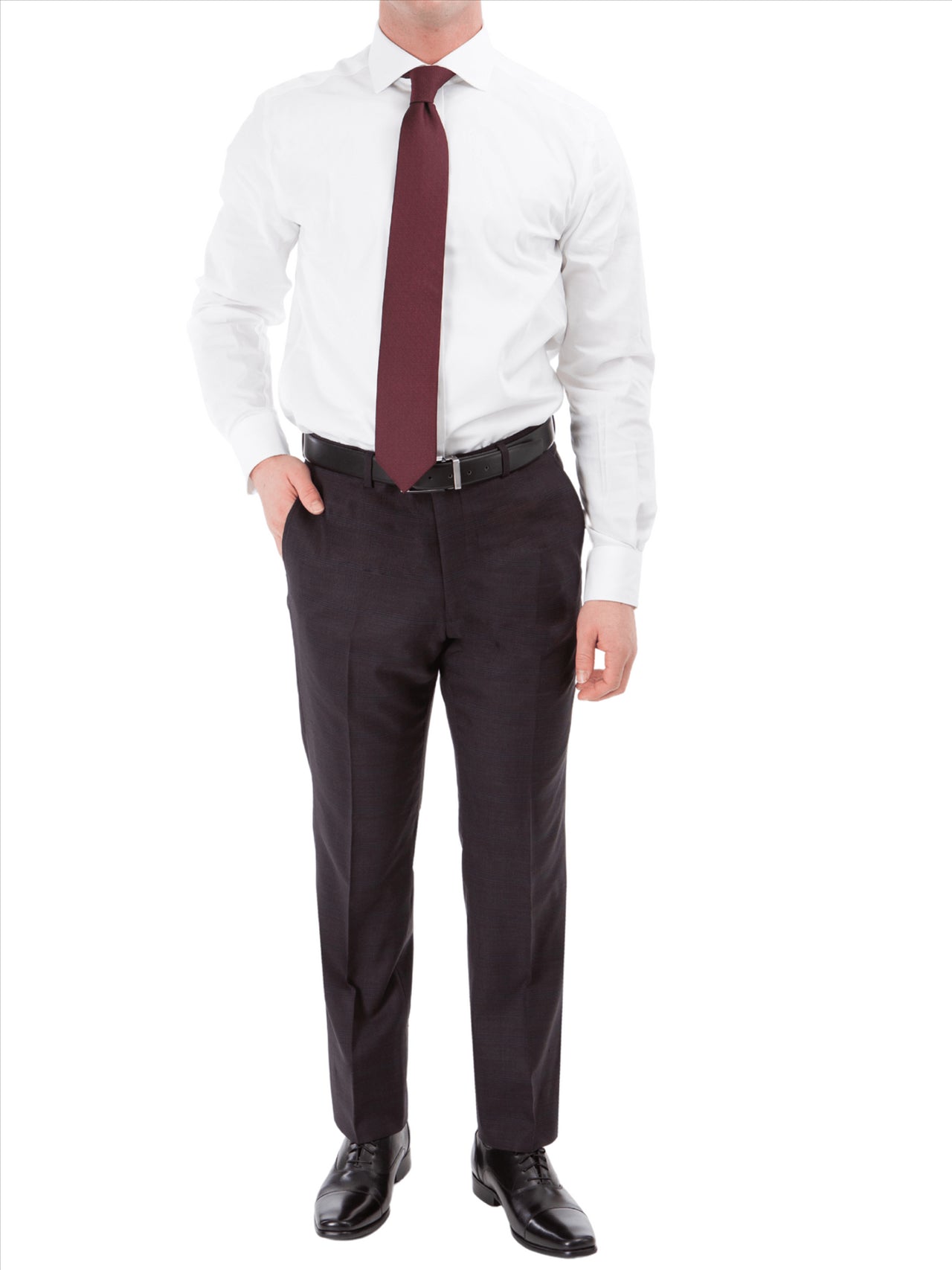 John Varvatos Half-Canvassed Windowpane Burgundy Slim Fit Two Button Stretch Wool Suit