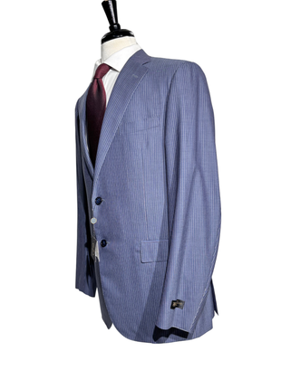Corneliani Mens Blue Pinstripe Fully-Canvassed Notch Lapels Slim Fit 2 Button Wool Suit - 42L