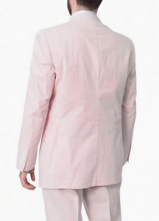 Emigre Classic Fit Pink Striped Two Button Cotton Seersucker Blazer Sportcoat