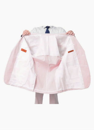 Emigre Classic Fit Pink Striped Two Button Cotton Seersucker Blazer Sportcoat