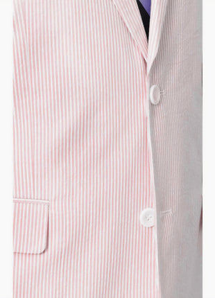 Emigre Classic Fit Pink Striped Two Button Cotton Seersucker Blazer Sportcoat