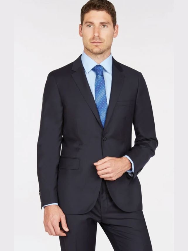 Label E Men&#39;s Solid Navy Blue 100% Super 150&#39;s Wool Slim Fit Suit