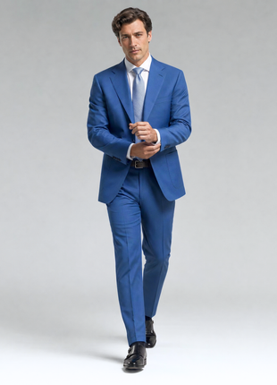 Mazara Mens Steel Blue Classic Fit Notch Lapels Patch Pockets Wool Stretch 2-Button Suit