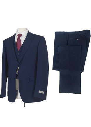 Canali 38R Drop 6 Solid Navy Blue 100% Wool Classic Fit 3 Piece Suit