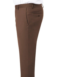 Thumbnail for Kent & Park Mens Solid Brown Regular Fit Prehemmed Flat Front Dress Pants