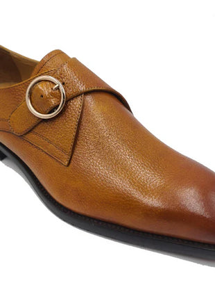 Carrucci Mens Cognac Brown Single Monk Strap Leather Dress Shoes