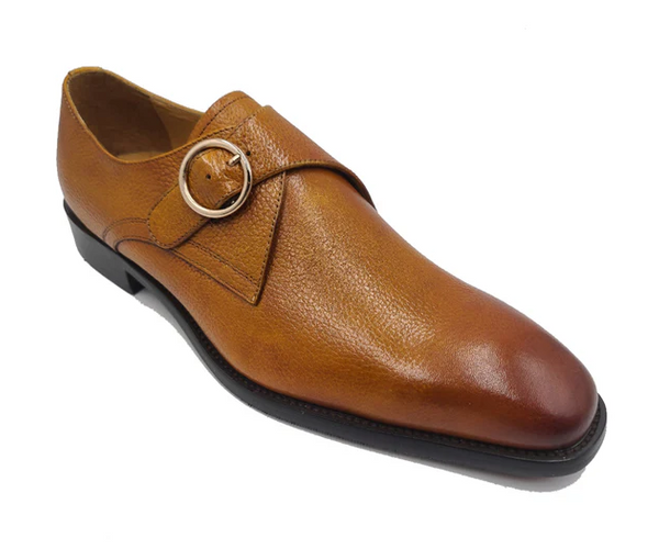 Carrucci Mens Cognac Brown Single Monk Strap Leather Dress  display picture 3