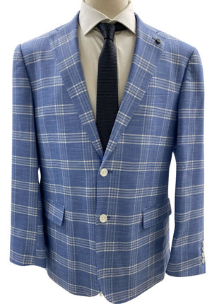Private Label Mens Light Blue Windowpane Classic Fit Blazer Sportcoat
