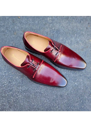 Carrucci Mens Burgundy Lace-up Oxford Leather Dress Shoes With Lug Sole