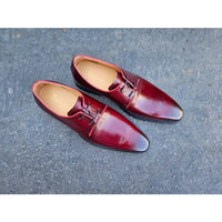 Thumbnail for Carrucci Mens Burgundy Lace-up Oxford Leather Dress Shoes With Lug Sole