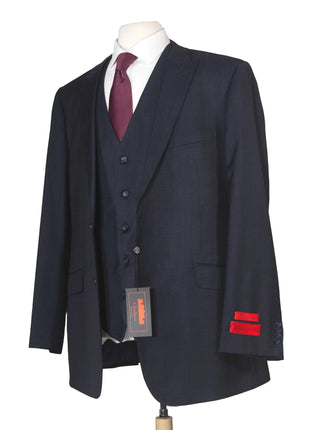 Bresciani Mens 46L Drop 6 Navy Pindot Super 150s Wool Classic Fit 3 Piece Suit