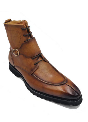 Carrucci Mens Cognac Brown Split Toe Lace Up Leather Dress Boots