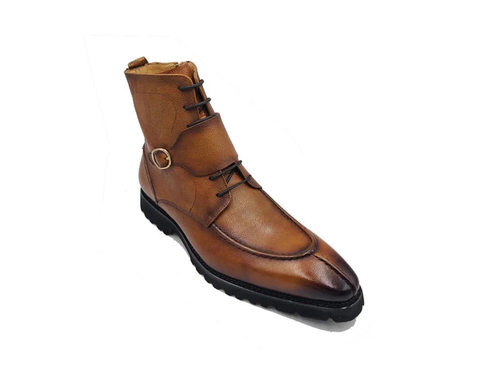 Carrucci Mens Cognac Brown Split Toe Lace Up Leather Dress Boots