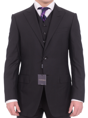 Canali Mens Black 36R Drop 6 100% Silk 3 Piece Suit