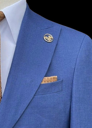 Romaster Mens Blue Slim Fit Linen Blend Blazer Sportcoat With Patch Pockets