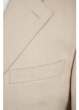 Canali Mens 44L Drop 6 Classic Fit Solid Tan 3 Button 100% Wool 2 Piece Suit