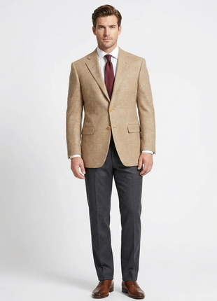 Sartoria Partenopea Men's Tan Glen Plaid Silk Blend 3-Roll-2.5 Sportcoat 40R