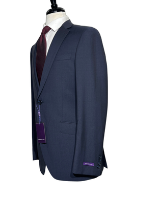 Bartorelli Napoli Mens Navy Pinstripe Notch Lapel Classic Fit 2-Button Wool Suit with Ticket Pocket - 40L