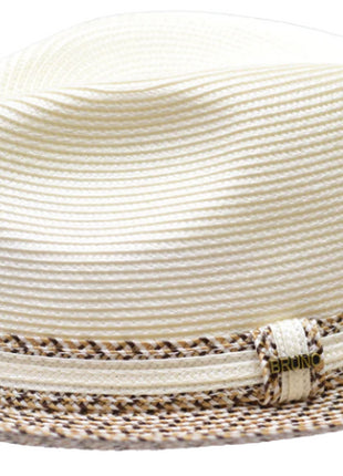 Mens Antonio Collection Ivory & Coffee-Brown Straw Fedora Hat