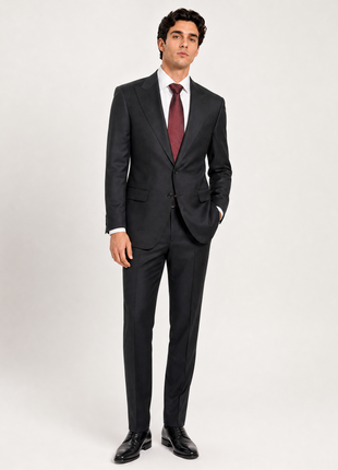 Mazara Mens Classic Fit Solid Black Wool Cashmere Blend 2 Piece Suit With Peak Lapels