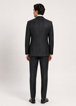 Mazara Mens Classic Fit Solid Black Wool Cashmere Blend 2 Piece Suit With Peak Lapels