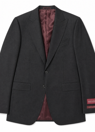 Mazara Mens Classic Fit Solid Black Wool Cashmere Blend 2 Piece Suit With Peak Lapels