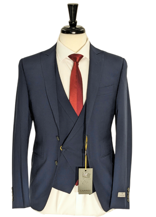 Canali Men's Dark Blue 3-piece 100% Wool Suit 44R