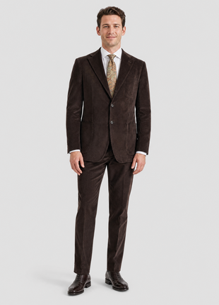 Andrea Borghi Mens Brown Corduroy Notch Lapel Slim Fit 3-button Cotton Suit - 44R