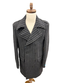 Thumbnail for Canuti By Steven Land Mens Black Striped Double Breasted 100% Wool Overcoat