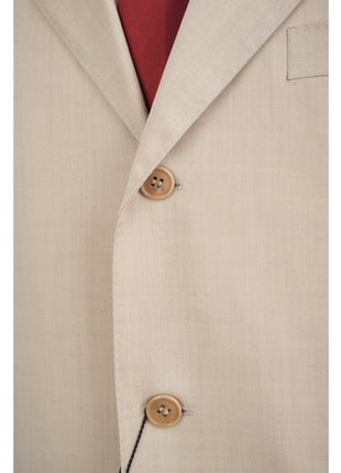 Canali Mens 44L Drop 6 Classic Fit Solid Tan 3 Button 100% Wool 2 Piece Suit