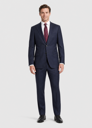 Mazara Mens Solid Navy Classic Fit Notch Lapel Wool Cashmere Blend 2-Button Suit
