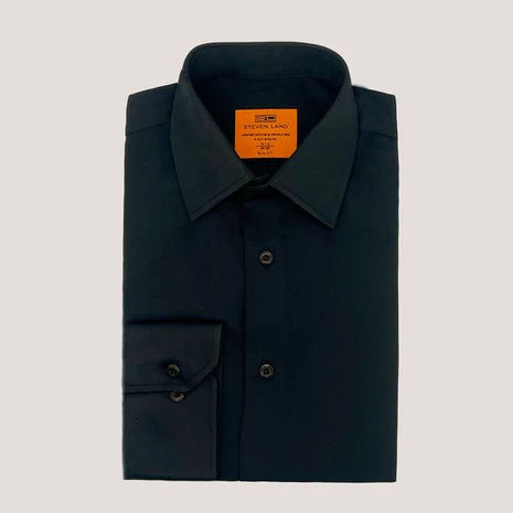 Steven Land Mens Black Slim Fit 4 Way Stretch Spread Collar Dress Shir – The Suit Depot