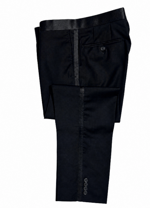Bresciani Solid Black Satin Notch Lapel Classic Fit 2-Button Wool Tuxedo - 52R
