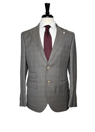 Luigi Bianchi Montova Mens Gray Windowpane Half-Canvassed Peak Lapel Classic Fit 2-button Wool Suit - 40R