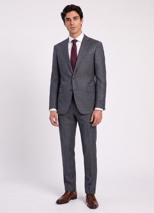 Pal Zileri Mens Gray Micro Check Notch Lapel Classic Fit 2-button Wool Suit - 42L