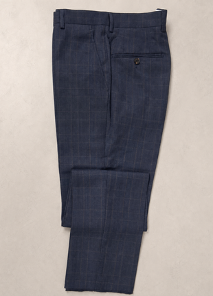 Mazara Mens Blue Plaid With Brown Windowpane Slim Fit Notch Lapel Wool 2-Button Suit