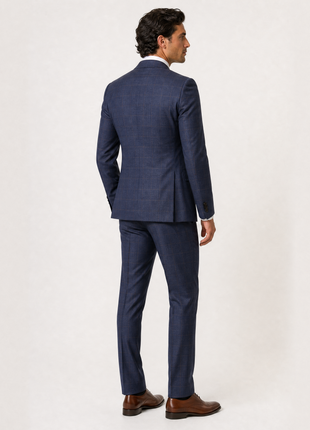Mazara Mens Blue Plaid With Brown Windowpane Slim Fit Notch Lapel Wool 2-Button Suit