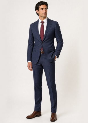 Mazara Mens Blue Plaid With Brown Windowpane Slim Fit Notch Lapel Wool 2-Button Suit