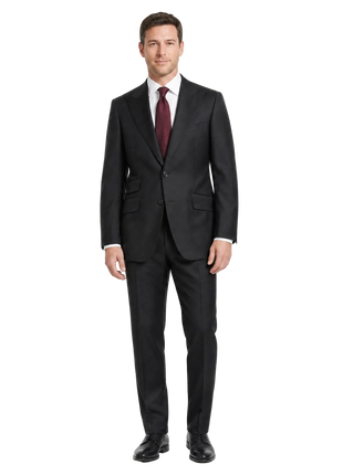 Mazara  Solid Black Wool Cashmere Blend Slim Fit Peak Lapels 2 Button Suit