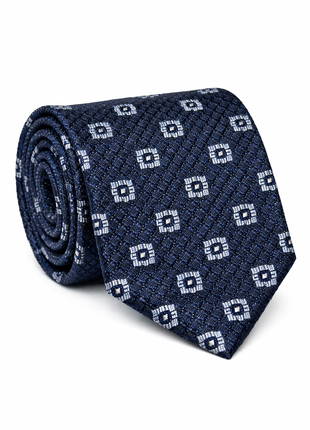 Letteriello Navy With Light Blue Diamond Medallions Woven Grenadine Silk Neck Tie