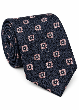 Letteriello Navy With Pink Diamond Medallions Woven Grenadine Silk Neck Tie