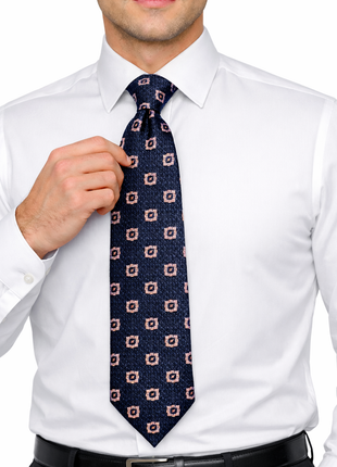 Letteriello Navy With Pink Diamond Medallions Woven Grenadine Silk Neck Tie