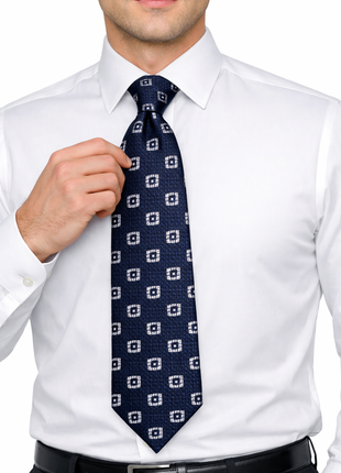 Letteriello Navy With Light Blue Diamond Medallions Woven Grenadine Silk Neck Tie
