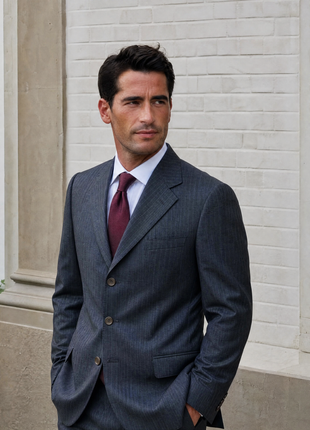 Sartoria Partenopea Mens Gray Stripe Notch Lapel Classic Fit 3-button Wool Suit - 42R