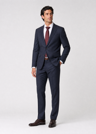 Tovaglia Mens Dark Navy Tonal Check Slim Fit  Notch Lapel Wool 2-Button Suit