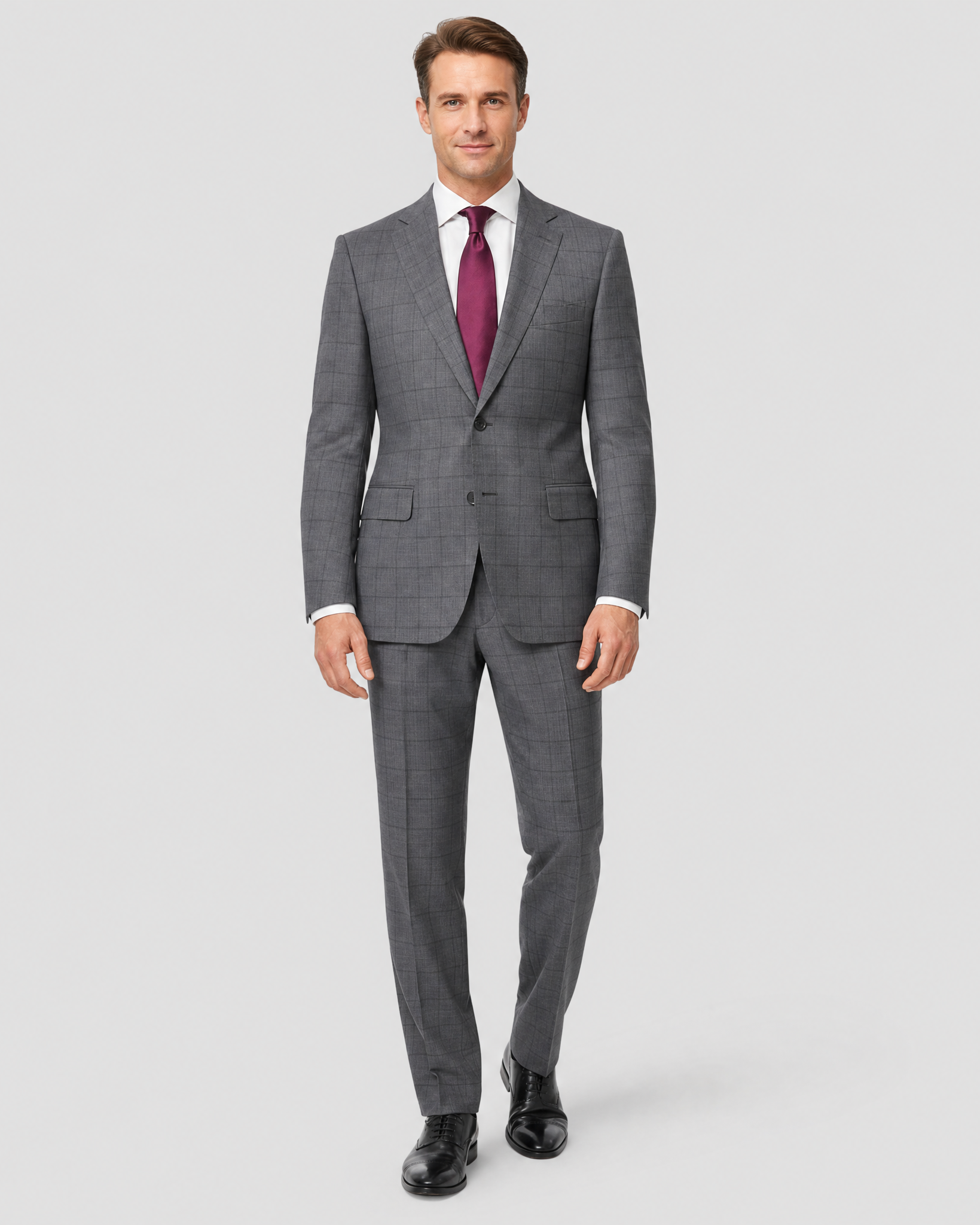 C06143 新品 THE SUIT COMPANY：160cm-8drop Isaia Mens 44R Drop 8 Gray Check 100% Wool Slim Fit 2 Piece Suit
