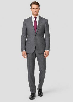 Isaia Mens 44R Drop 8 Gray Check 100% Wool Slim Fit 2 Piece Suit