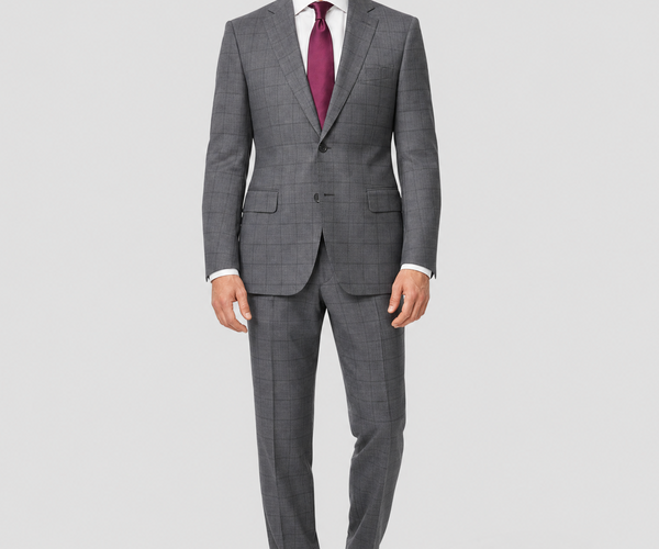 Isaia Mens 44R Drop 8 Gray Check 100% Wool Slim Fit 2 Piece Suit